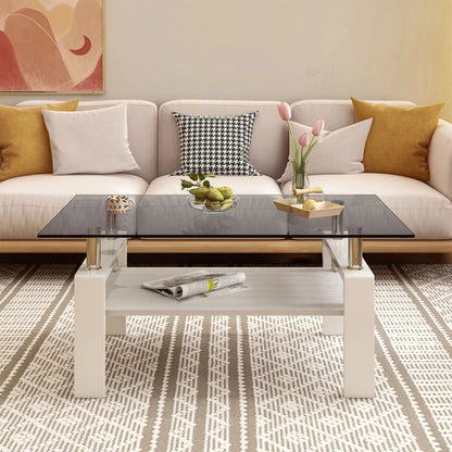 Rectangular Coffee Table With Tempered Glass Top