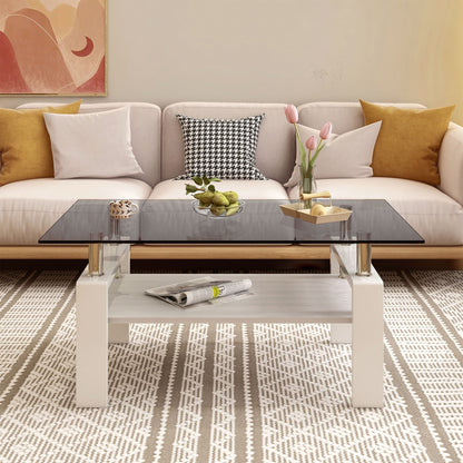Coffee table by HouseOfZazla, modern rectangular glass-top with white storage shelf on Tampa Home & Garden Store