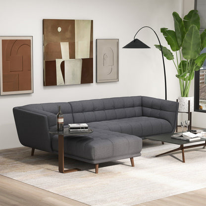 L-shaped tufted sectional sofa in dark gray fabric, mid-century modern by HouseOfZazla on Tampa Home & Garden Store