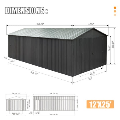 12x25 Outdoor Metal Garage Shed and Carport