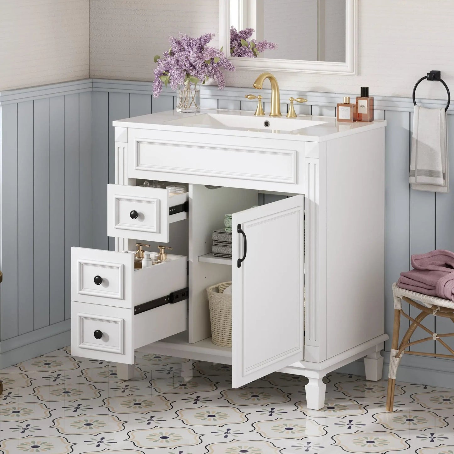 Bathroom Vanity With Sink and Cabinet Two Drawers