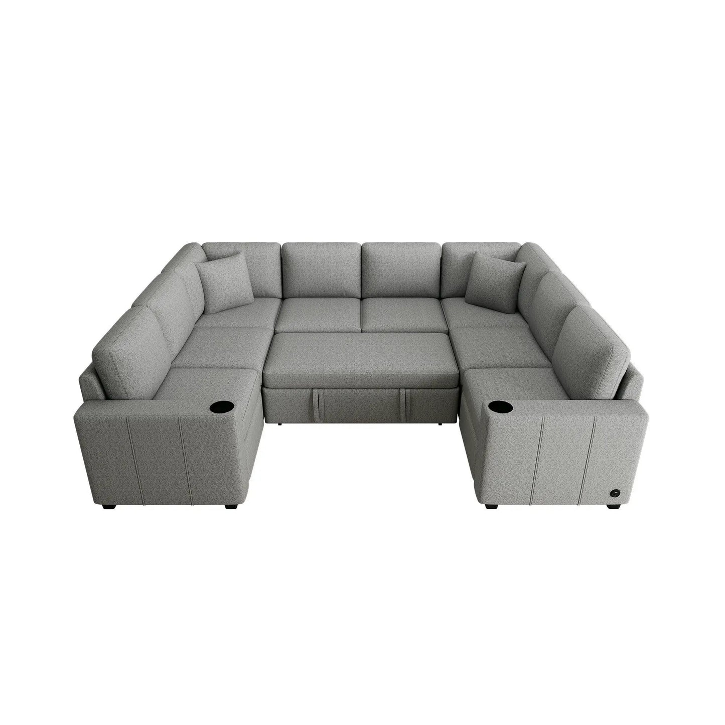 Convertible U Shaped Sectional Sofa Bed USB Ports