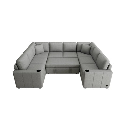 Convertible U Shaped Sectional Sofa Bed USB Ports