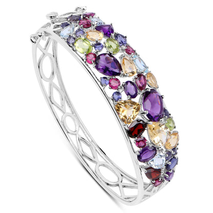 Sterling silver multi-stone bangle with purple, blue, yellow and pink gems on Tampa Home & Garden Store