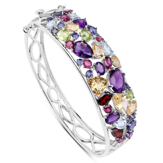 Sterling silver multi-stone bangle with purple, blue, yellow and pink gems on Tampa Home & Garden Store