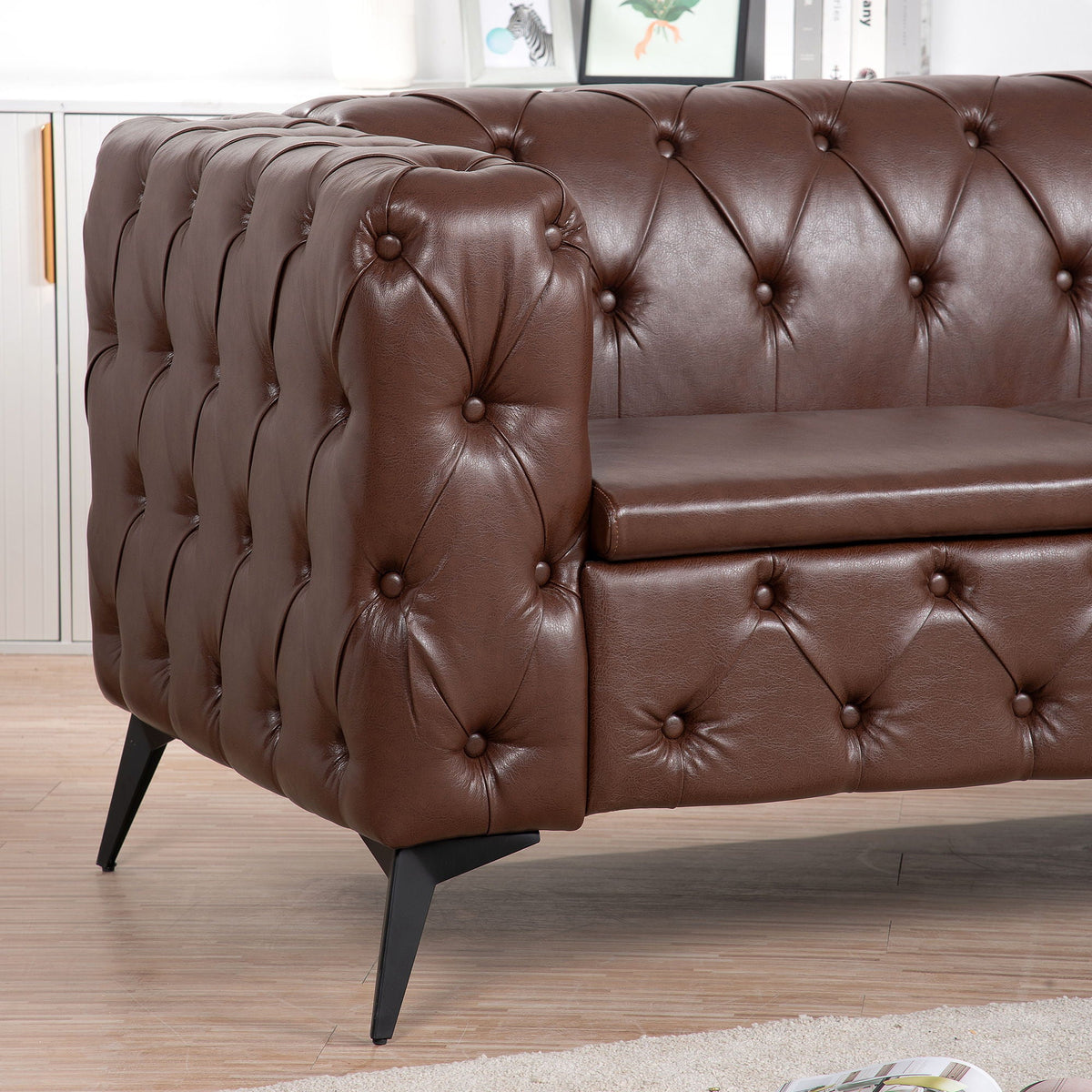 Modern 3 Seater Sofa with Square Arm and Cushion