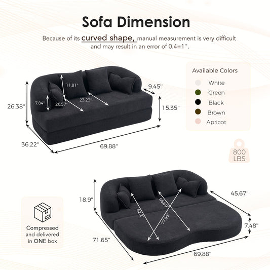 2-in-1 Foldable Sofa Bed by HouseOfZazla in black fabric, sofa and bed modes on Tampa Home & Garden Store