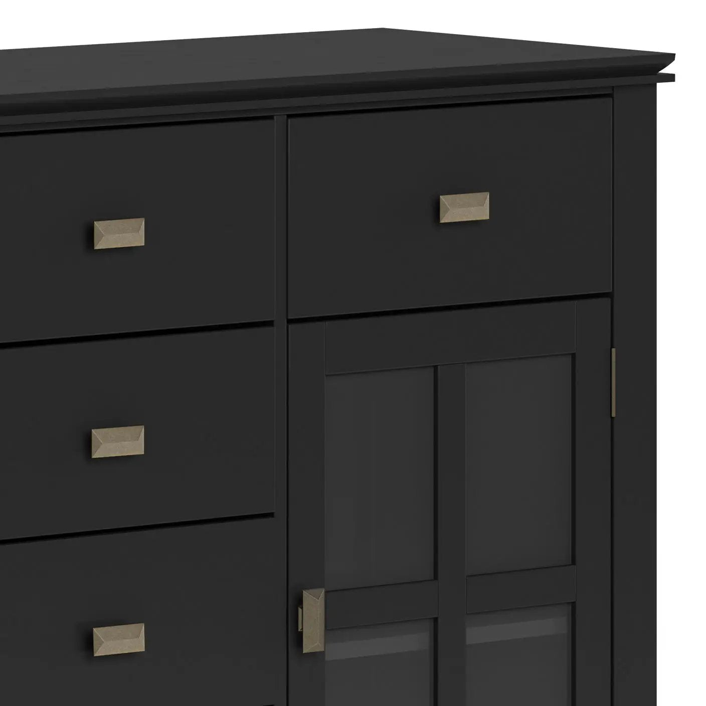 Artisan Handcrafted Sideboard Buffet black finish with gold square pulls and glass-front cabinet on Tampa Home & Garden Store