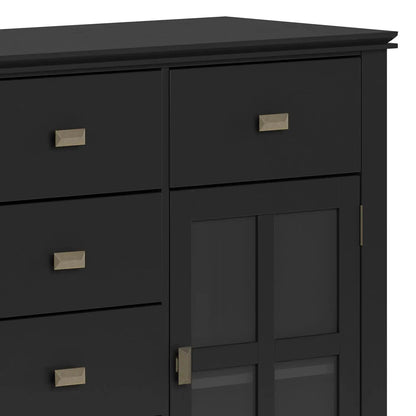 Artisan Handcrafted Sideboard Buffet black finish with gold square pulls and glass-front cabinet on Tampa Home & Garden Store