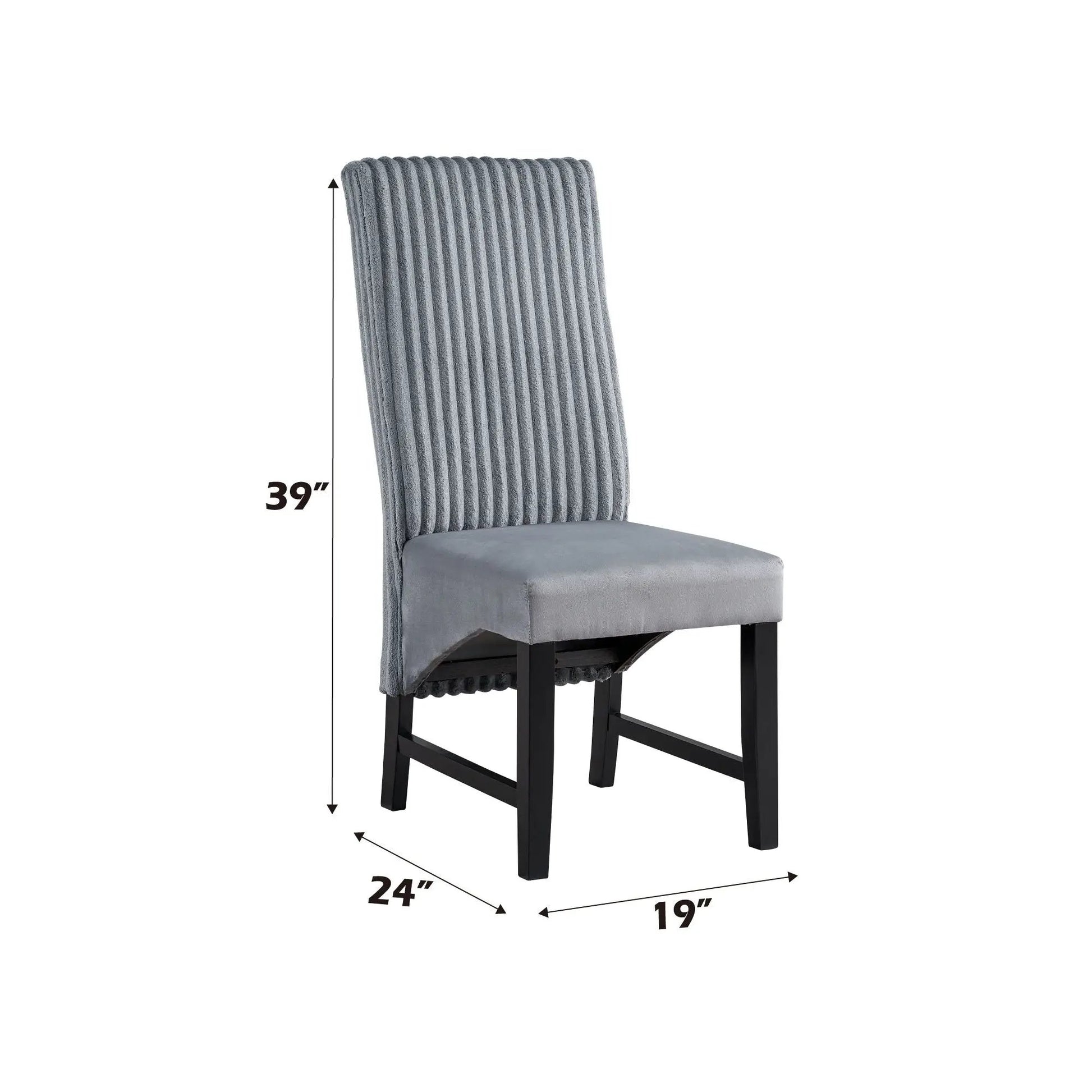 Kini Corduroy Side Chair Set of 2, gray ribbed back with black legs on Tampa Home & Garden Store