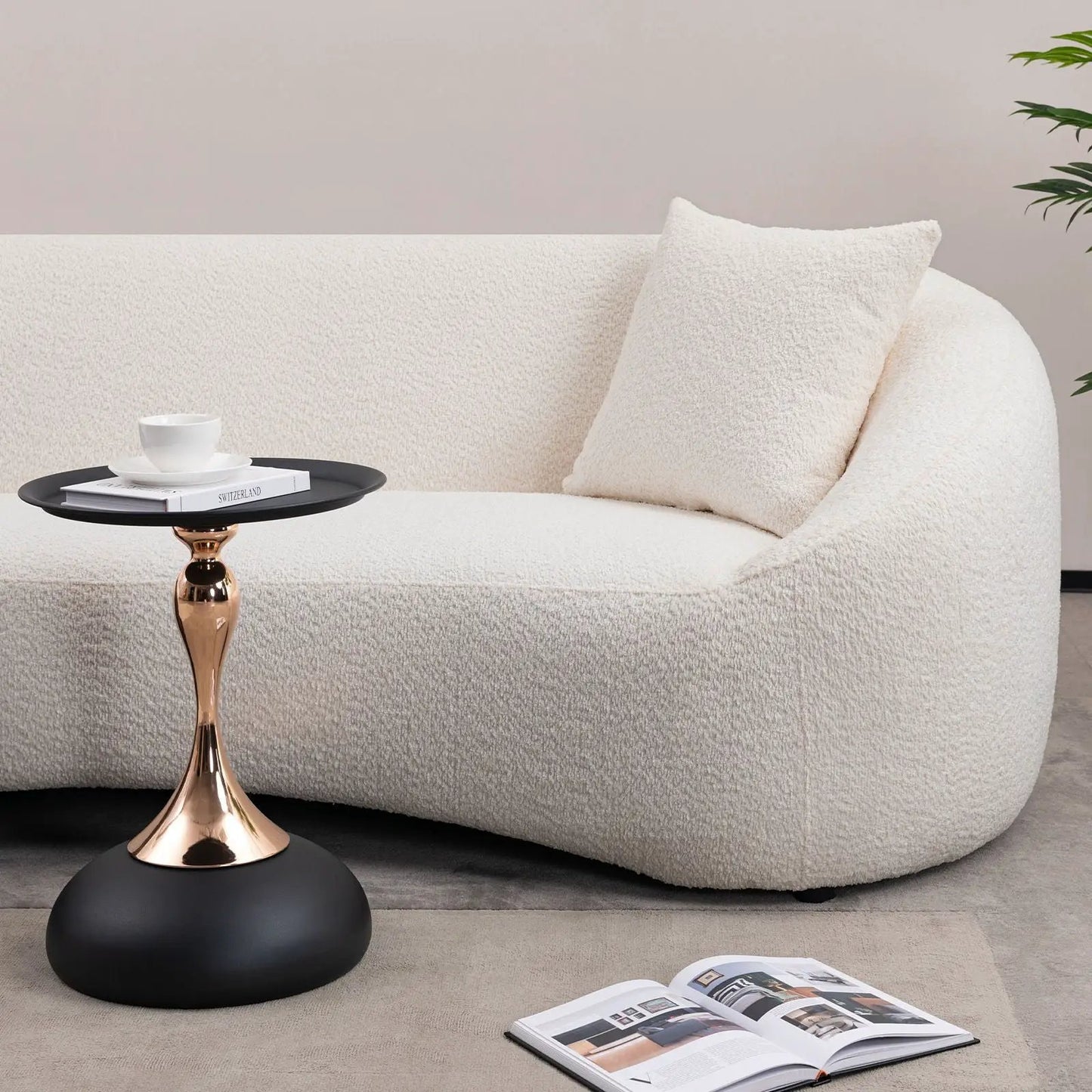 Curved 3-seater sofa in white boucle fabric, stationary sofa by Unique Piece Furniture on Tampa Home & Garden Store