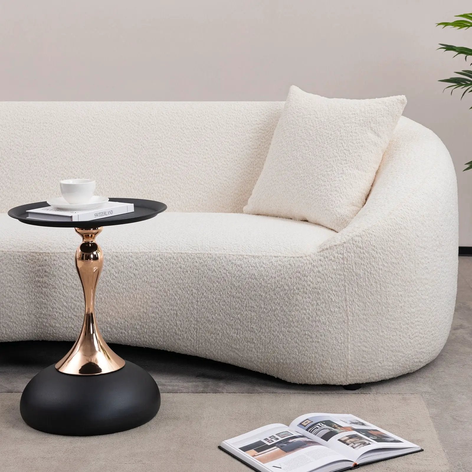 Curved 3-seater sofa in white boucle fabric, stationary sofa by Unique Piece Furniture on Tampa Home & Garden Store