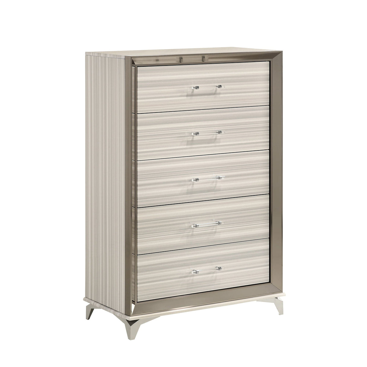 Star 5-Piece Bedroom Set by HouseOfZazla dresser with LED, chrome frame, striped drawers on Tampa Home & Garden Store