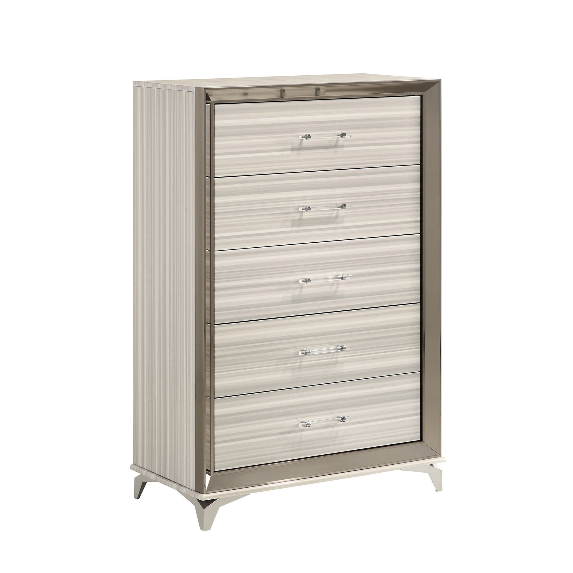 Star 5-Piece Bedroom Set by HouseOfZazla dresser with LED, chrome frame, striped drawers on Tampa Home & Garden Store