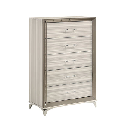 Star 5-Piece Bedroom Set by HouseOfZazla dresser with LED, chrome frame, striped drawers on Tampa Home & Garden Store