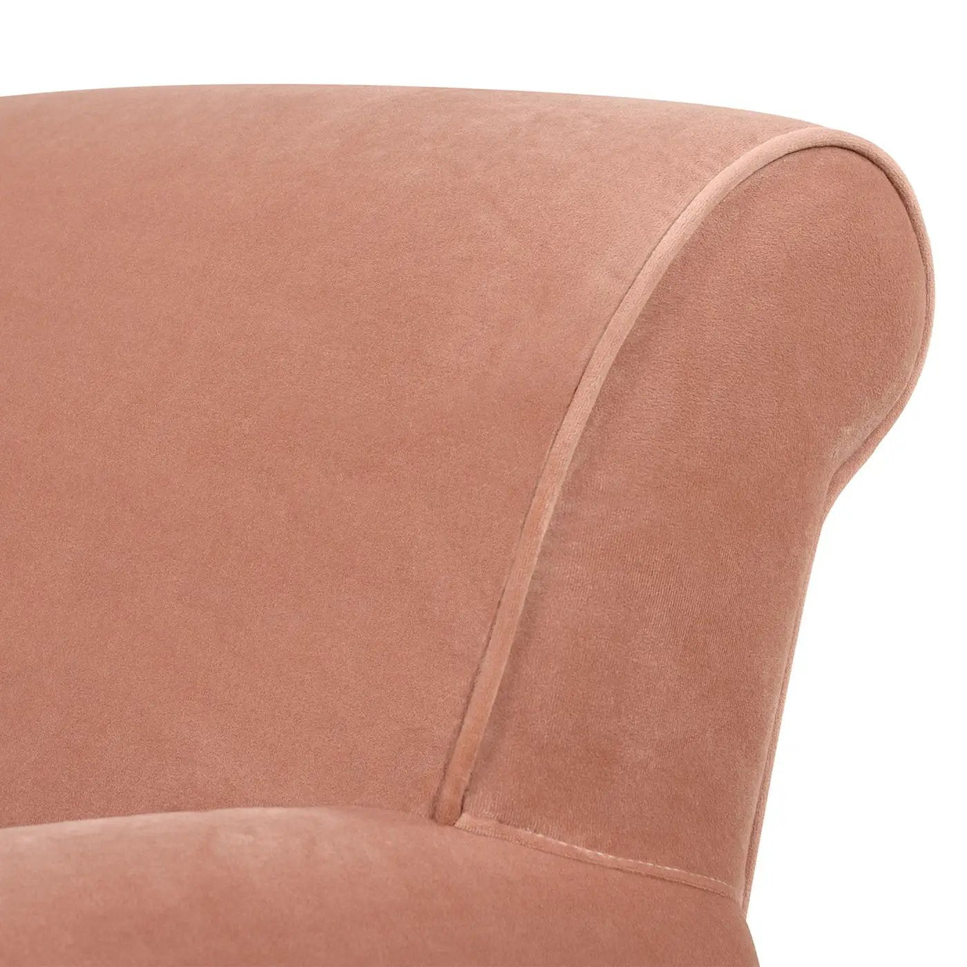 Alana Lawson Accent Arm Chair casters, peach velvet upholstery, Unique Piece Furniture on Tampa Home & Garden Store