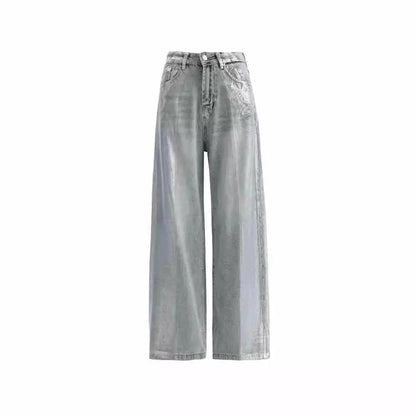 European And American Fashion Retro Hot Silver Loose Jeans with high waist and wide legs on Tampa Home & Garden Store