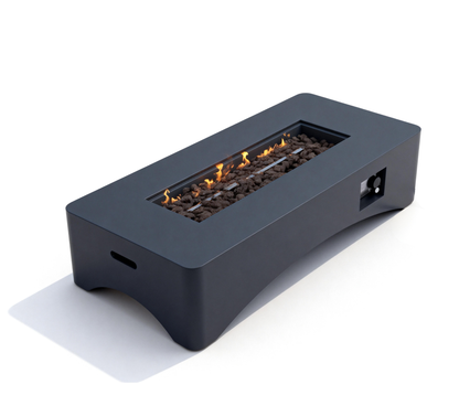 56in Propane Fire Pit Table in dark gray with lava rock bed and flames HouseOfZazla on Tampa Home & Garden Store