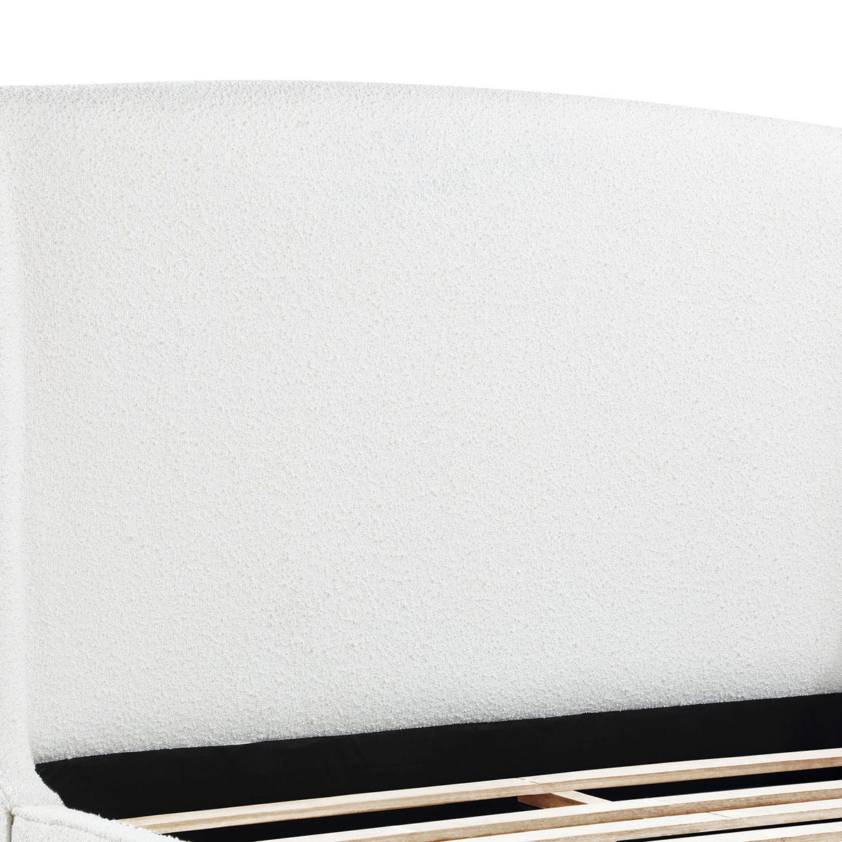 Theodore Wingback Bed white upholstered with black base and wood slats by HouseOfZazla on Tampa Home & Garden Store