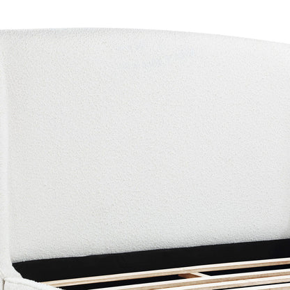 Theodore Wingback Bed white upholstered with black base and wood slats by HouseOfZazla on Tampa Home & Garden Store