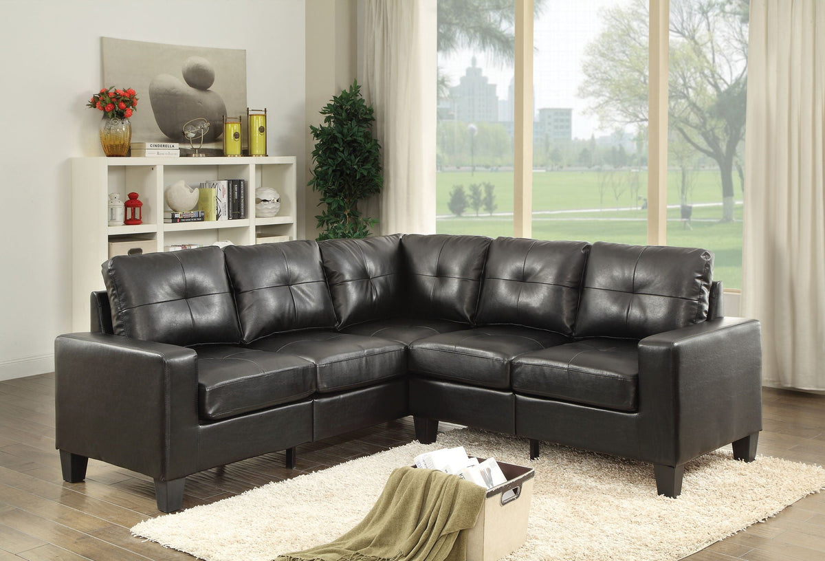 Newbury Sectional Sofa in black leather with pocket coil cushions, modern L-shaped unit on Tampa Home & Garden Store