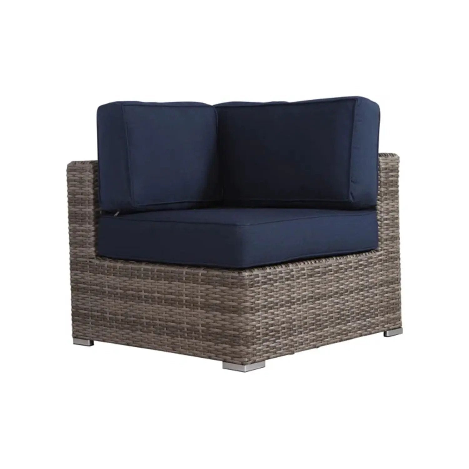 Modern patio rattan sectional set with navy cushions, 2-piece outdoor by Unique Piece Furniture on Tampa Home & Garden Store