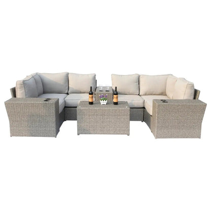 Wicker outdoor sectional with weather resistant cushions and table beige cushions 2pc set on Tampa Home & Garden Store
