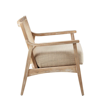 Cane Back Upholstered Accent Chair with natural woven cane back and beige upholstered seat on Tampa Home & Garden Store