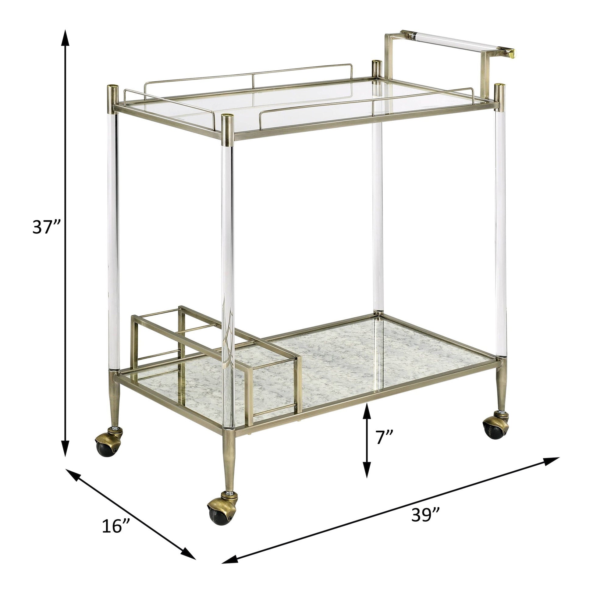 Cirro antique brass wire serving cart with glass top and marble shelf on casters HouseOfZazla on Tampa Home & Garden Store