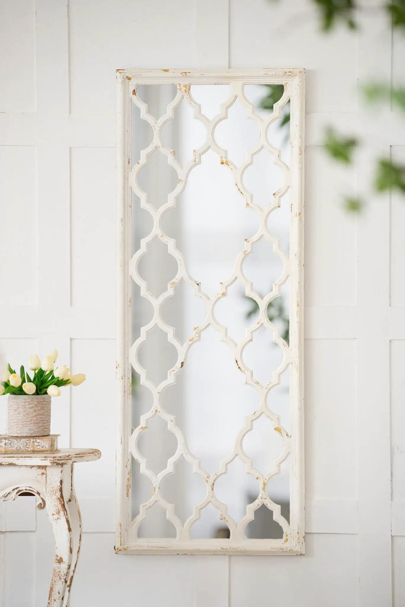 Distressed Floor Mirror Full Body White Finish