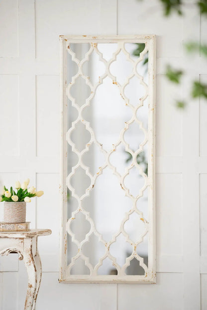 Distressed Floor Mirror Full Body White Finish