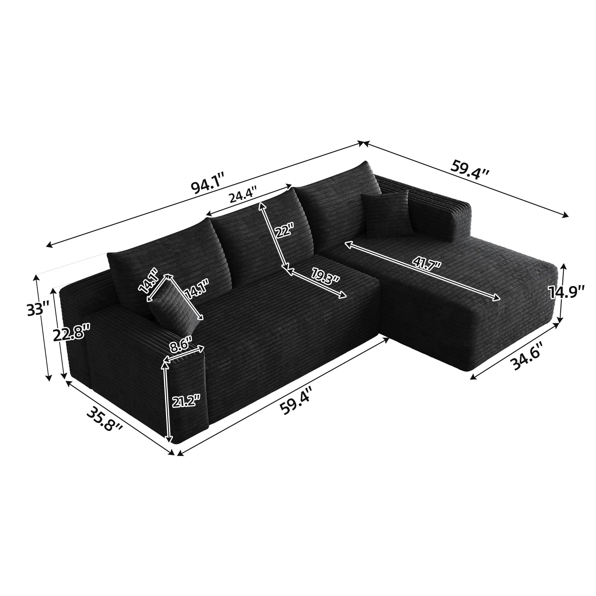 95-inch Cloud Sectional Sofa by HouseOfZazla in charcoal upholstery on Tampa Home & Garden Store