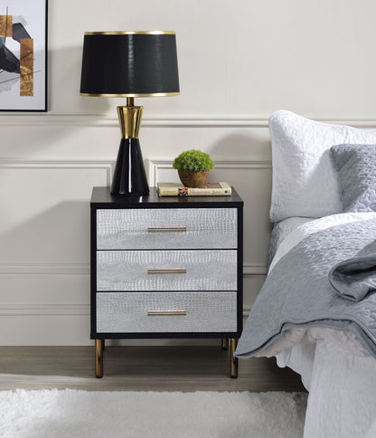 Myles accent nightstand black with silver textured drawer fronts, gold trim and legs on Tampa Home & Garden Store