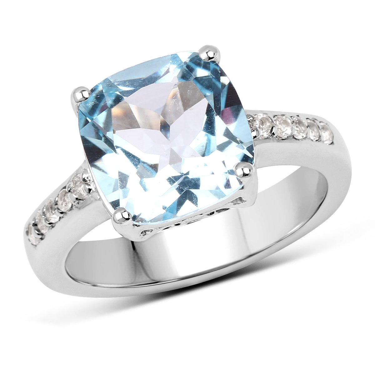 Ring with blue topaz centerpiece and white topaz accents in a sterling silver band by Bids.com on Tampa Home & Garden Store
