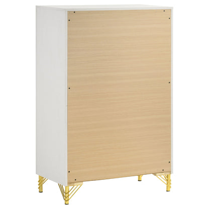 Malcolm 5-piece bedroom dresser in white frame with natural wood front and gold metal legs HouseOfZazla on Tampa Home & Garden Store