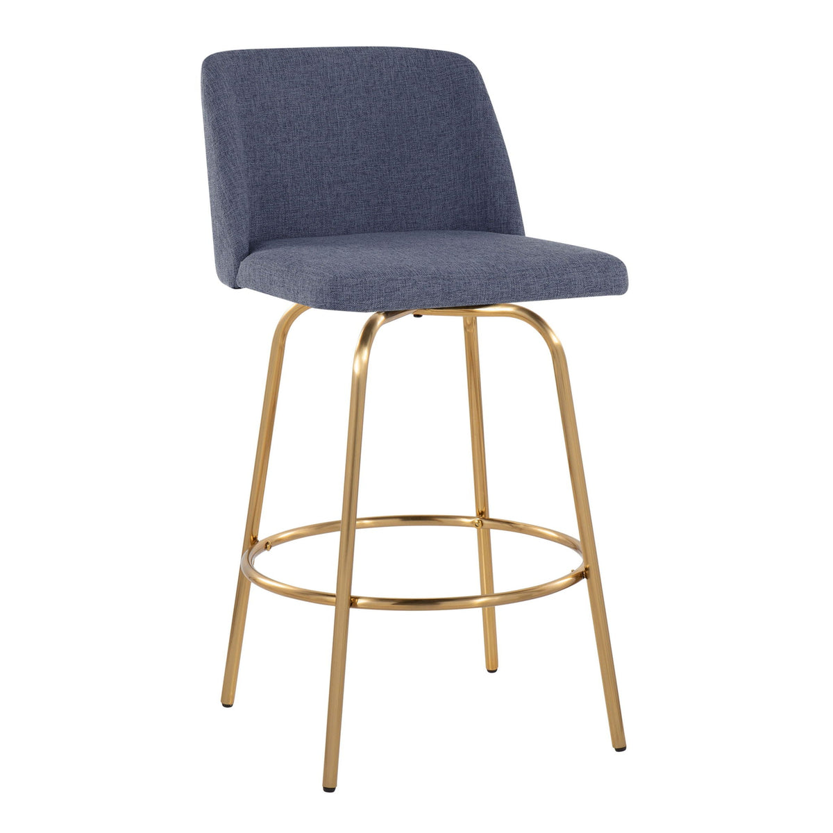 Toriano Contemporary Fixed Height Swivel Counter Stool navy fabric with gold metal legs set of 2 on Tampa Home & Garden Store
