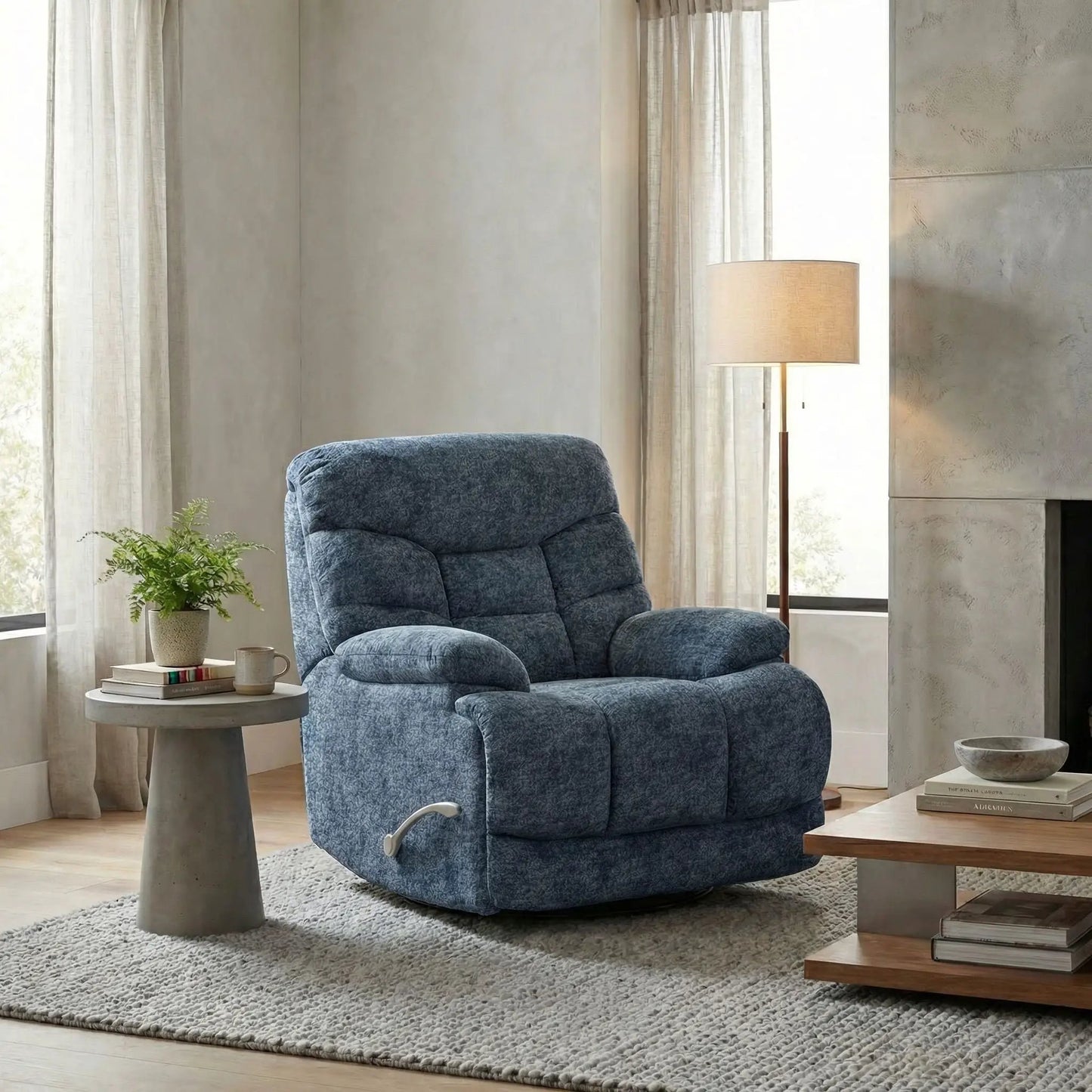 Swivel Glider Recliner in blue textured fabric by Unique Piece Furniture on Tampa Home & Garden Store