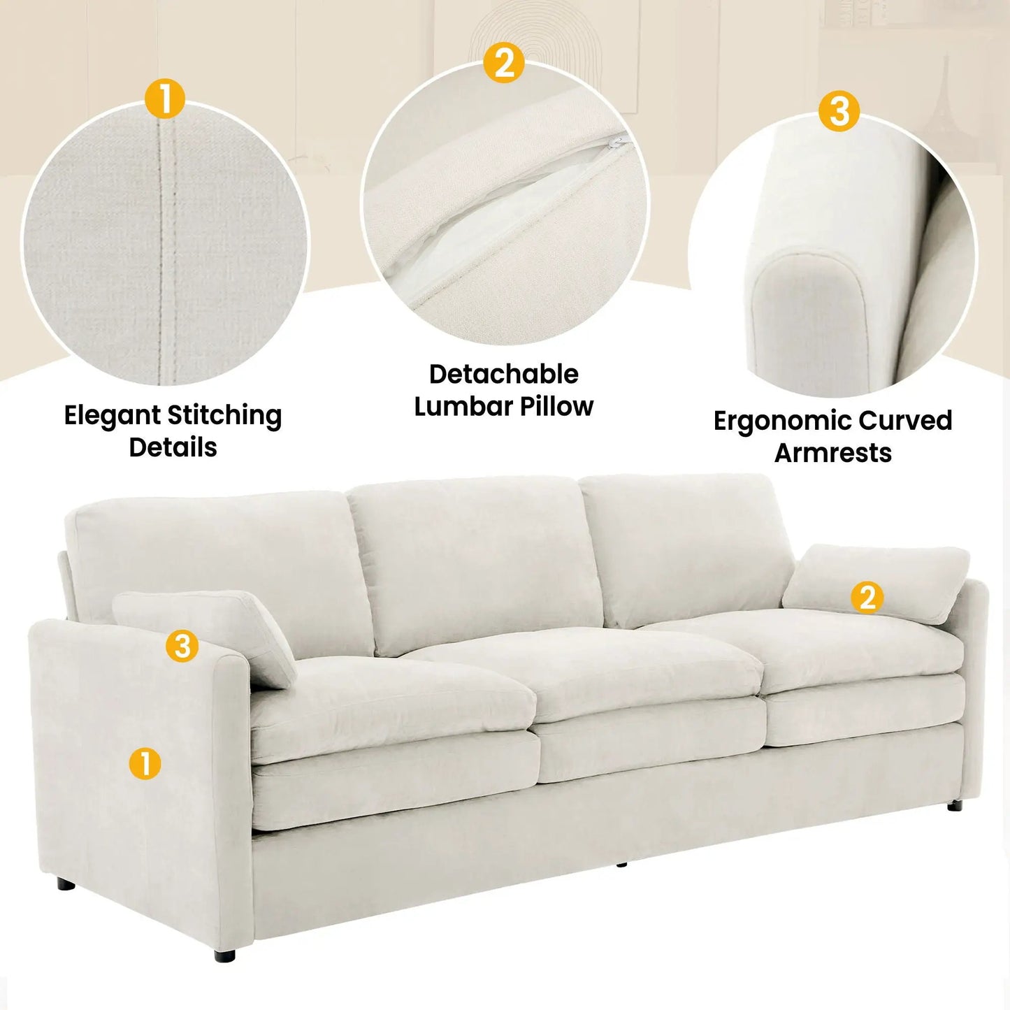 Cozy Upholstered 3 Seater Sofa for Living Room