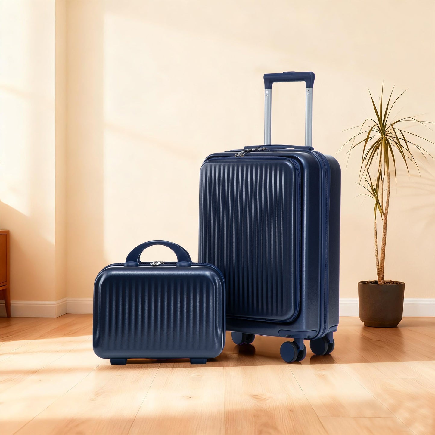 2-piece ABS spinner luggage set in navy blue with 14- and 20-inch sizes and telescoping handles on Tampa Home & Garden Store