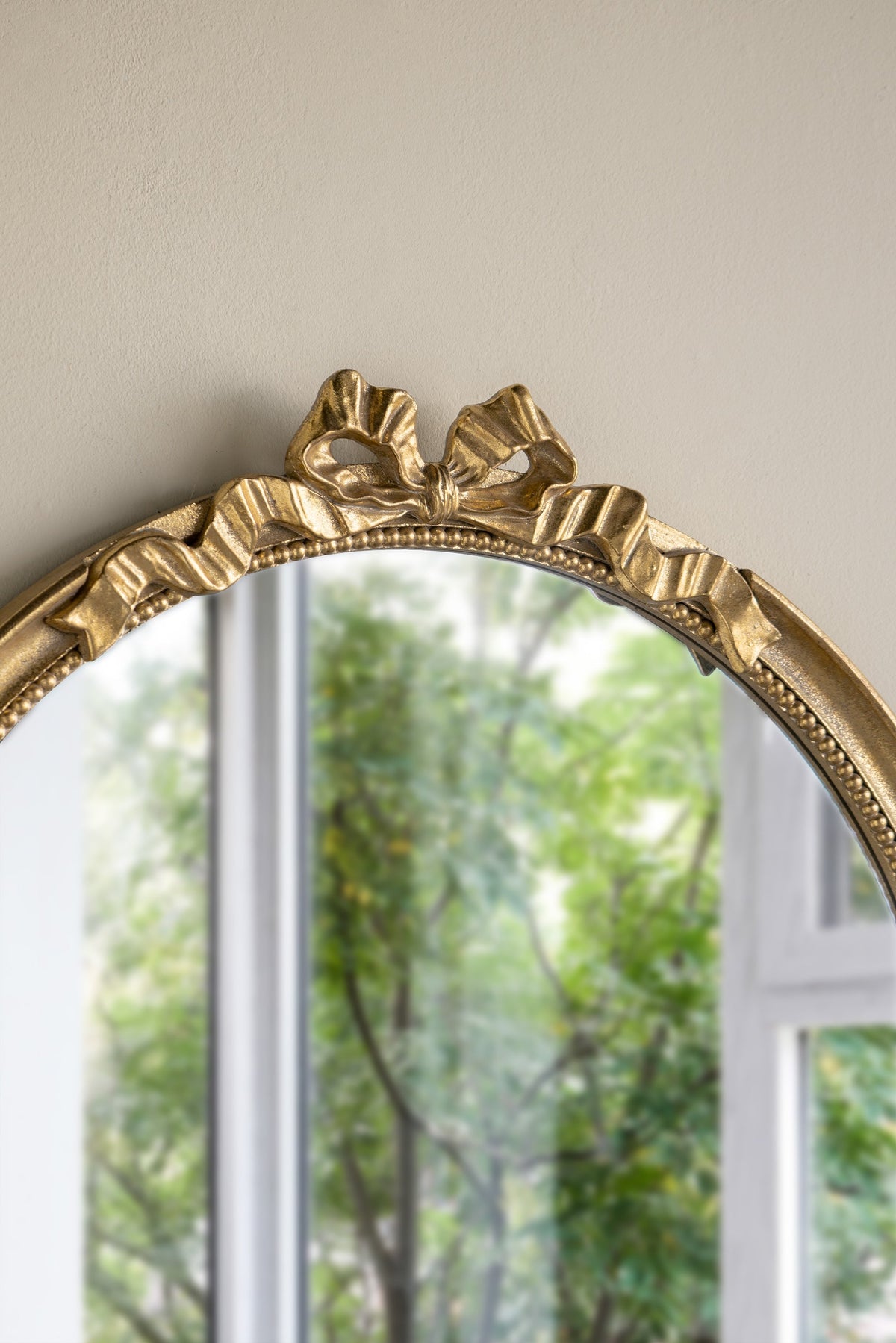 Round decorative gold mirror with scrollwork crown, wood frame by HouseOfZazla on Tampa Home & Garden Store