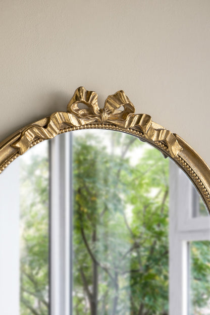 Round decorative gold mirror with scrollwork crown, wood frame by HouseOfZazla on Tampa Home & Garden Store