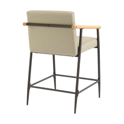 Mid Century Modern Counter Stool Khaki padded back and seat with wood arms HouseOfZazla on Tampa Home & Garden Store