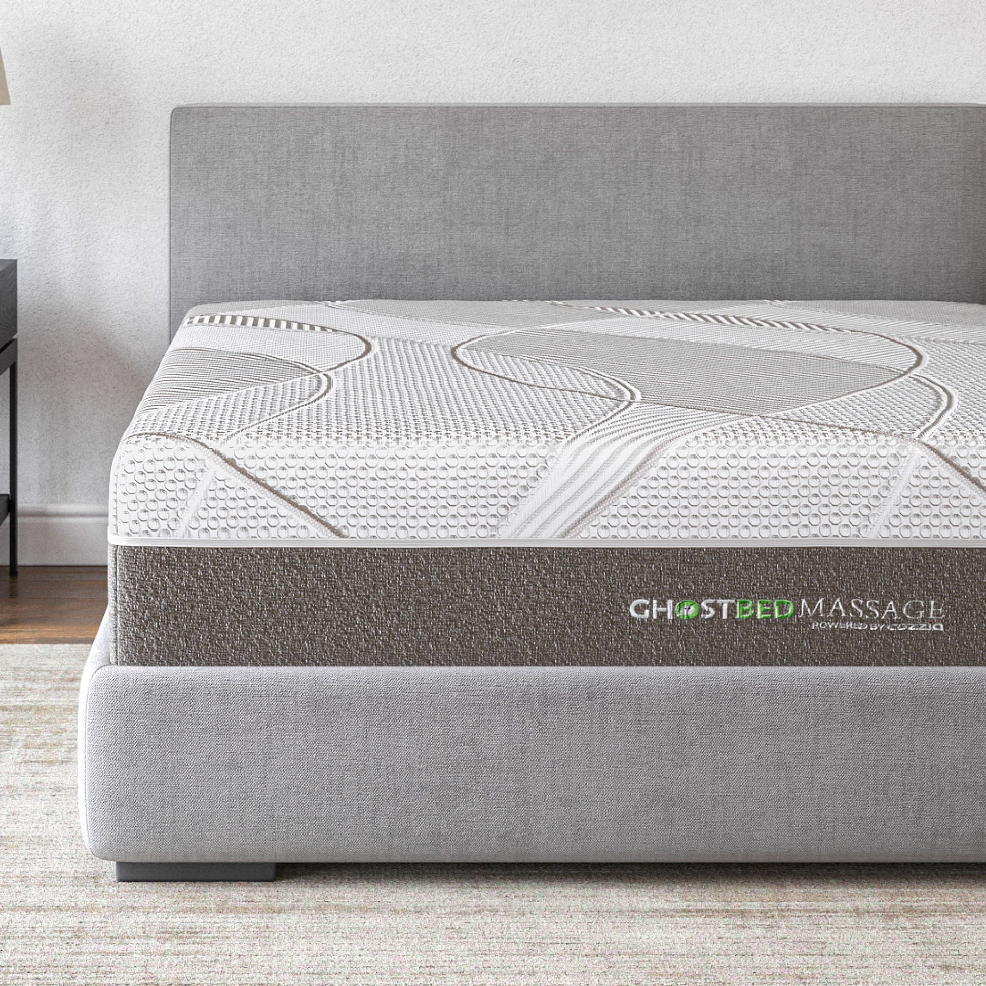 12in Profile Massage Mattress hybrid in gray fabric with textured top and GhostBed branding on Tampa Home & Garden Store