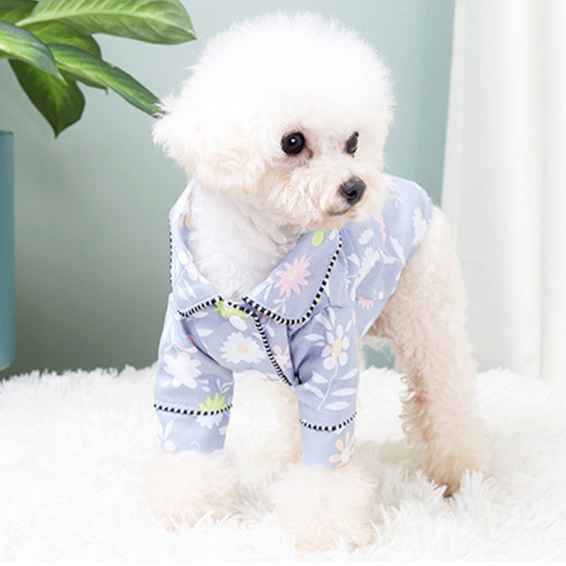 Dog pajamas Pet Zen light-blue floral print for small dogs on Tampa Home & Garden Store