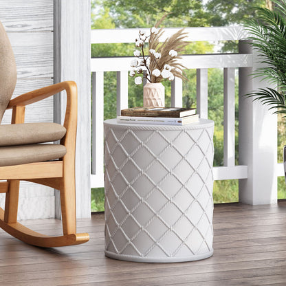 Nautical Rope Outdoor End Table In Antique White