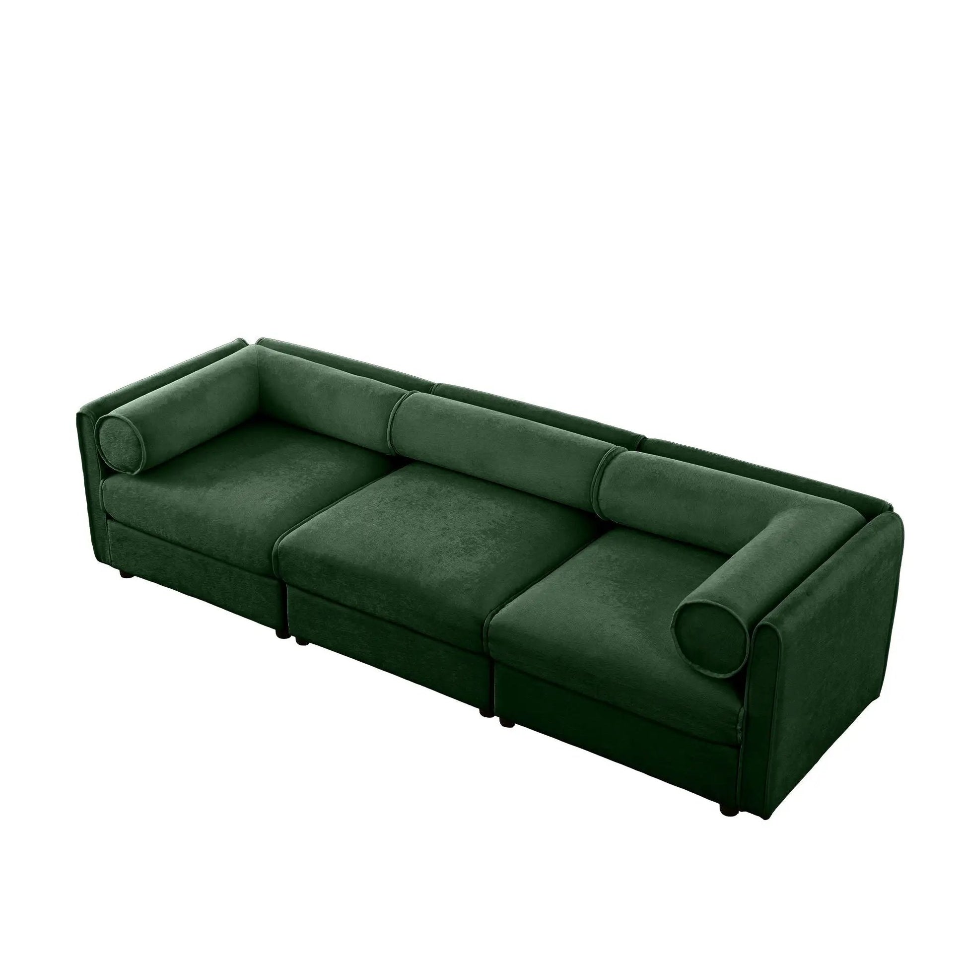 Stylish green velvet stationary sofa with storage seat and cylindrical backrest on Tampa Home & Garden Store