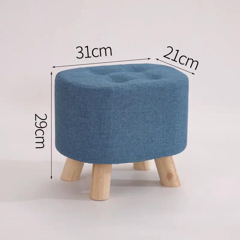 Nordic blue fabric round ottoman stool with light wooden legs, tufted top FLIPSTYLEZLLC on Tampa Home & Garden Store