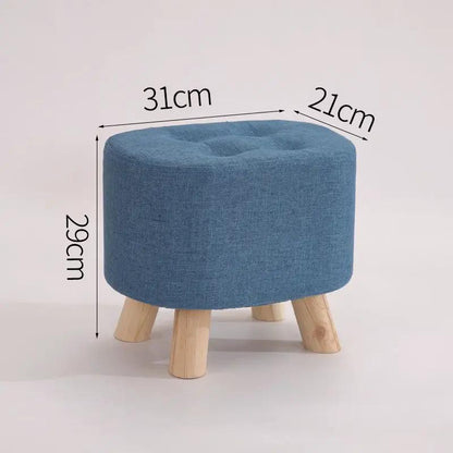 Nordic blue fabric round ottoman stool with light wooden legs, tufted top FLIPSTYLEZLLC on Tampa Home & Garden Store
