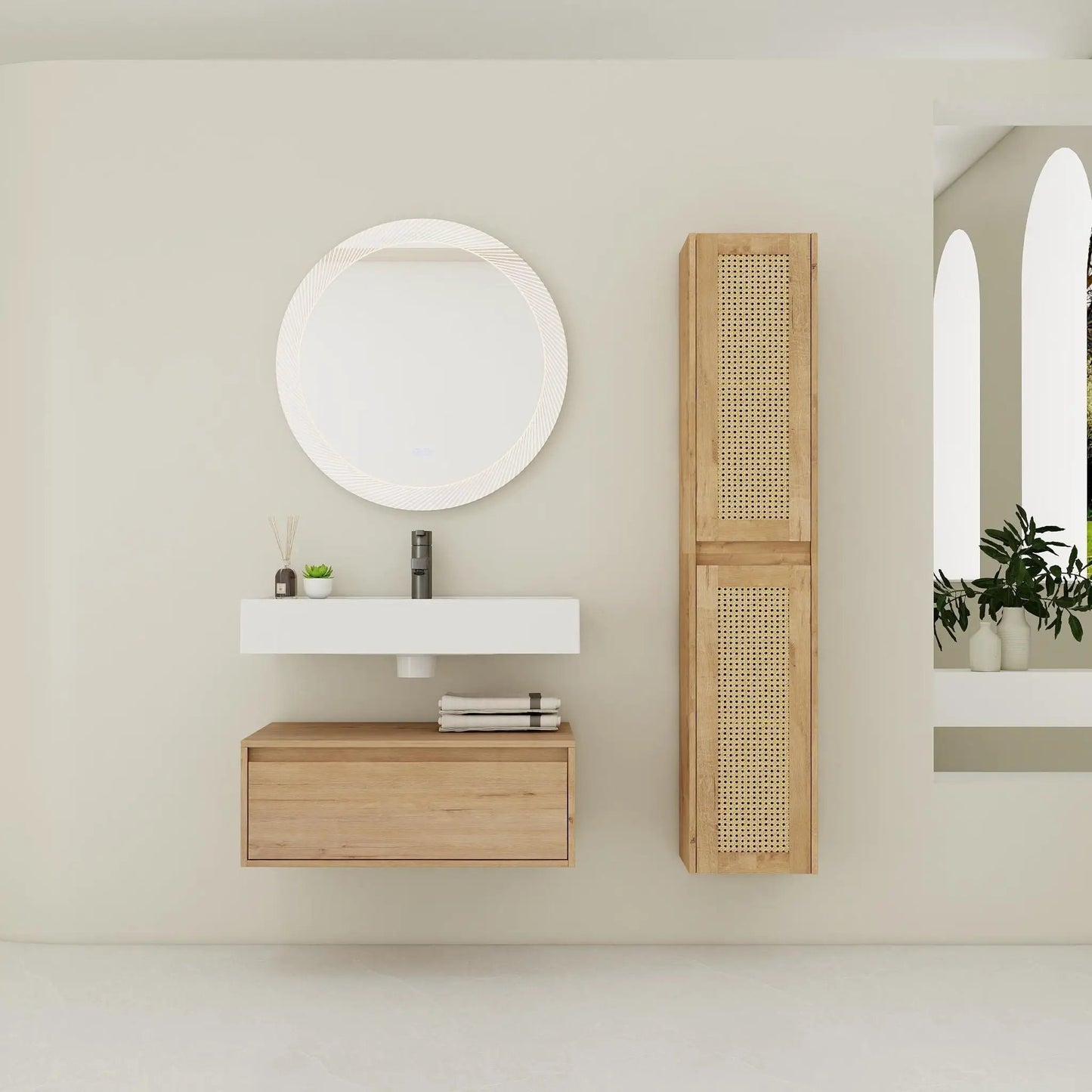 Wall Mounted Vanity With Resin Sink and Oak