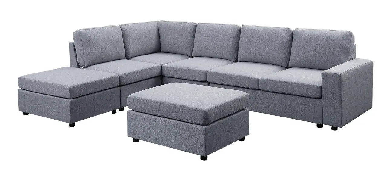 Cassia 7-seat reversible modular sectional sofa with ottoman in gray fabric on Tampa Home & Garden Store
